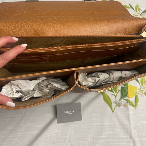 Brand new never used Serapian Milano Slim briefcase. Color Tobaco. - Picture 13 of 15